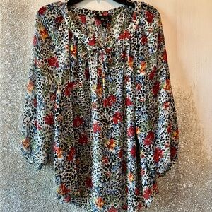 Alyx Red and Multicolor 3/4 Sleeve Tie Front Blouse